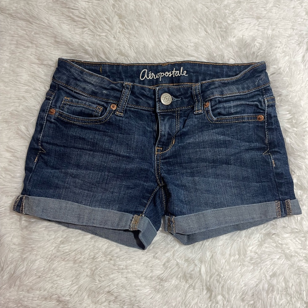 mid rise aeropostale shorts dark wash